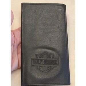 Harley Davidson Leather Flat Wallet Black Card Checkbook Holder Gift Passport